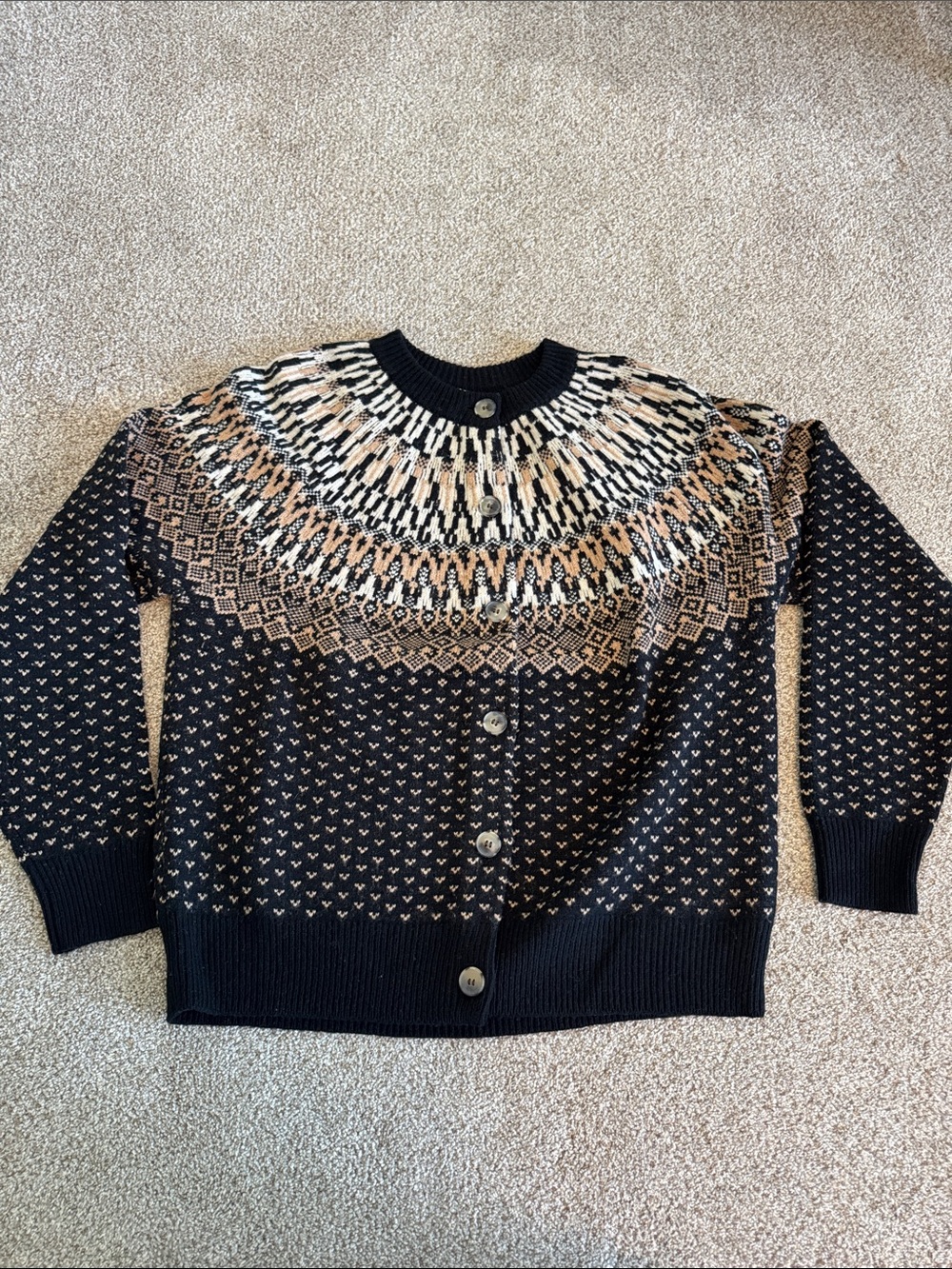 Vineyard Vines Black Fair Isle Button-Up Women's Sweater Cardigan